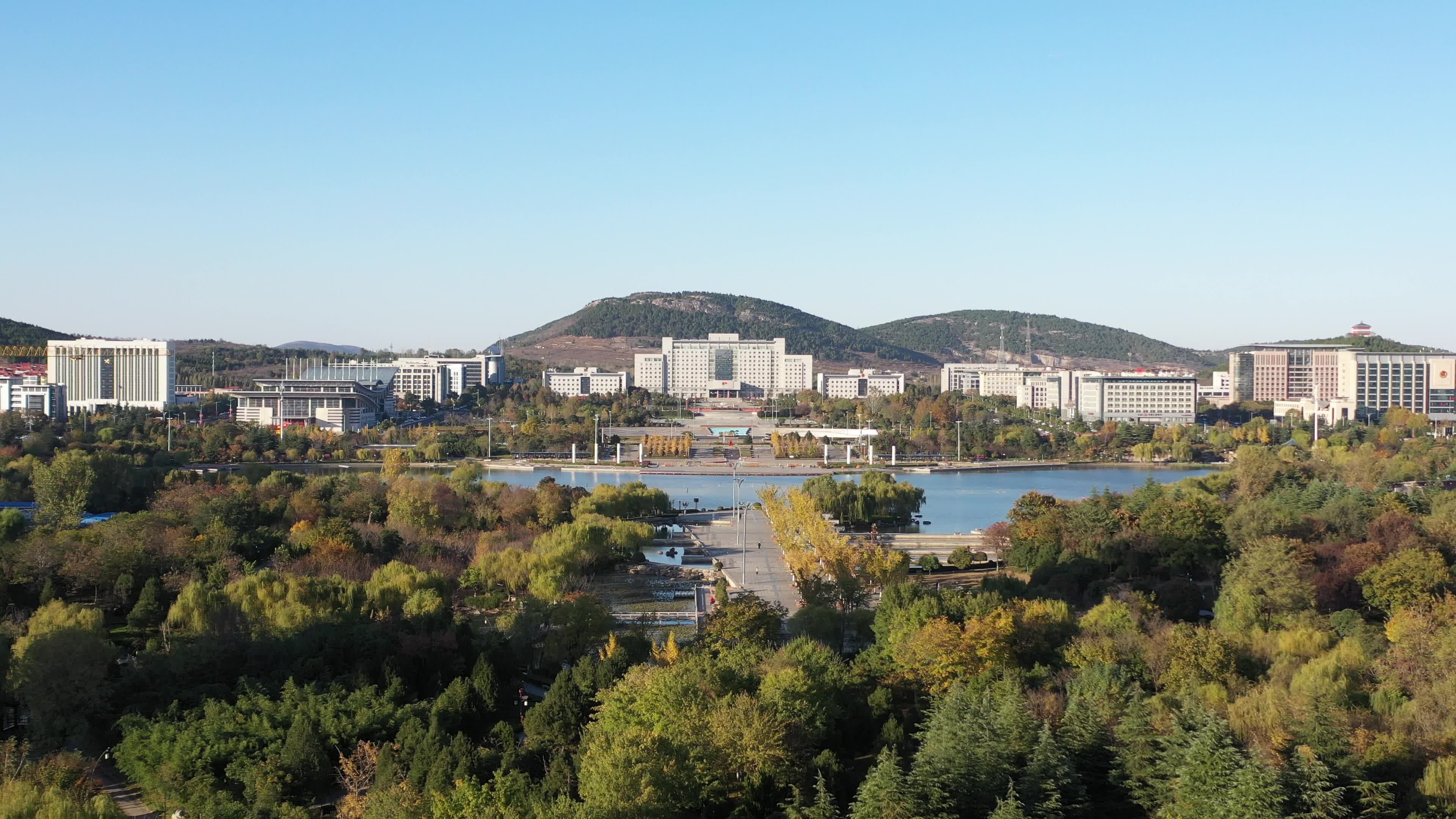 枣庄凤鸣湖航拍远景