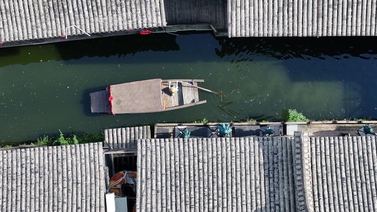 航拍台儿庄古城水道 航拍台儿庄古城水道
