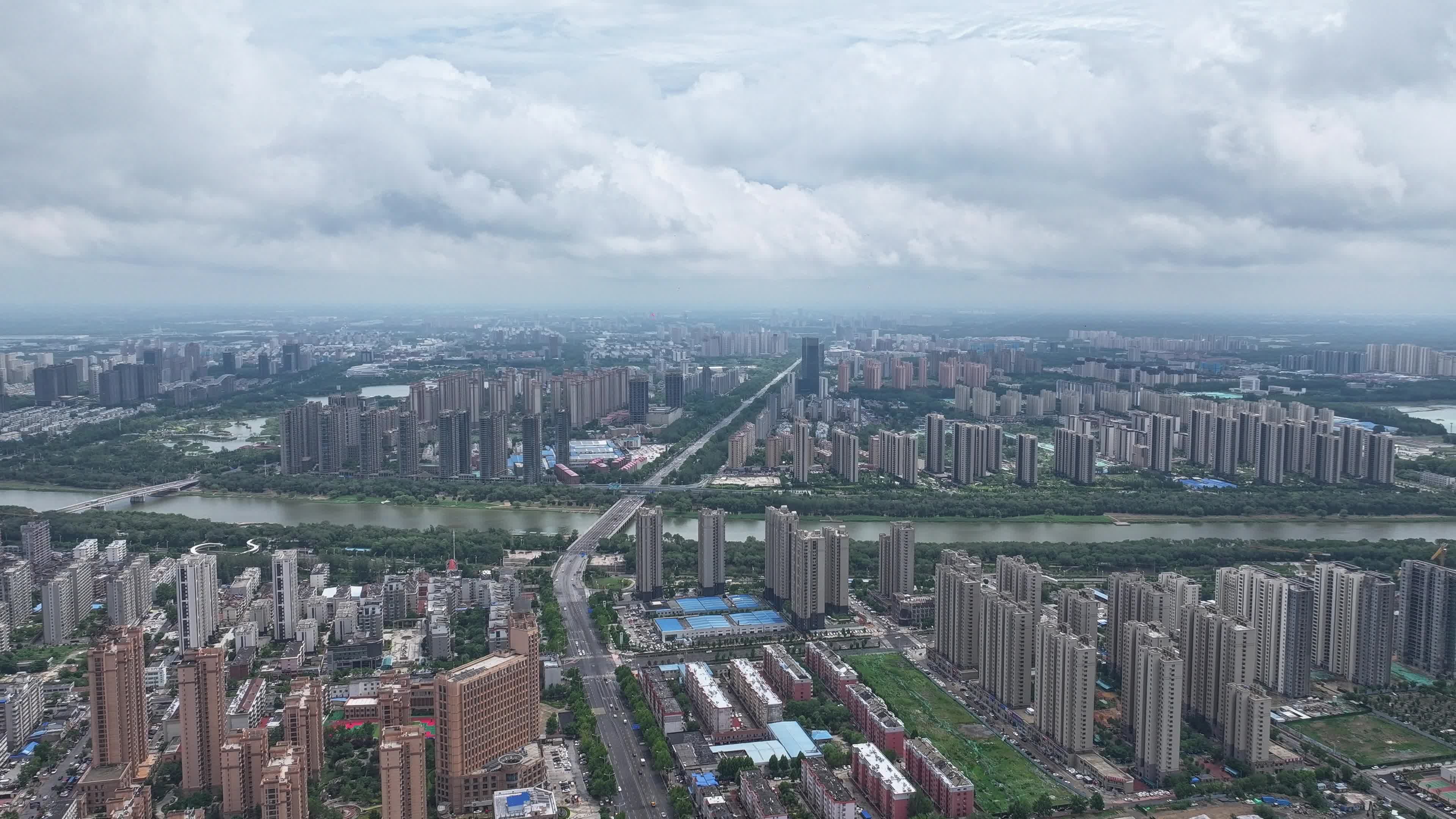德州城区雨后延时航拍